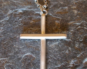 Large Sterling Silver Cross Pendant on silver chain. Simple and Elegant. Satin or shiny finish. Or made in 9ct Gold.