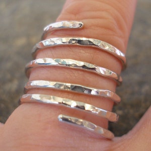 5 Strand Sterling Silver Spiral Hammered Ring, or in 9ct Gold. Wrap Around Ring. Made in any size.  A lovely gift or treat yourself!