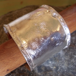 Sterling Silver Wide Textured Battered Cuff Bangle, 6cm/2.4" wide. With rolled folded edges. Chunky Statement Cuff. In your size. Perfect!