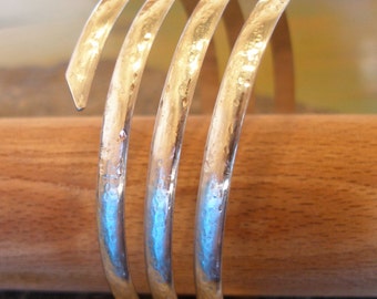 Stering Silver Hammered Thick Spiral Bangle Cuff. Choose 3, 4 or 5 strands. Wrap Bangle with domed surface.  Made in any size.