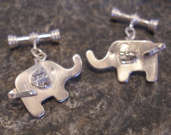 Sterling Silver Elephant Cufflinks: Textured Animal Jewellery