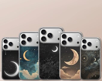 Moon Phone Case Celestial Stars Cover for iPhone 17 Pro Max, 17e, 15, 14, 13 & Samsung S26 Ultra, S25 FE, A57, A56, Pixel 10, 9A
