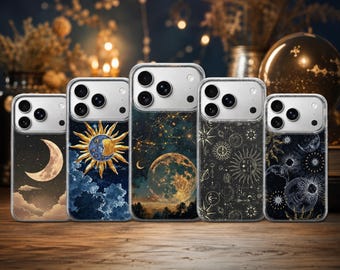 Moon Phone Case Stars Cover for iPhone 17 Pro Max, 17e, 15, 14, 13 & Samsung S26 Ultra, S25 FE, A57, A56, Pixel 10, 9A