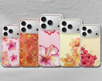 Etui na telefon z motywem hibiskusa i tropikalnym kwiatem do iPhone'a 17 Pro Max, 17e, 15, 14, 13 i Samsunga S26 Ultra, S25 FE, A57, A56, Pixela 10, 9A