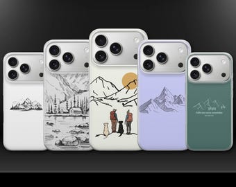 Mountain Phone Case Line Art Cover for iPhone 17 Pro Max, 17e, 15, 14, 13 & Samsung S26 Ultra, S25 FE, A57, A56, Pixel 10, 9A