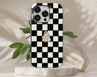 Cover per telefono a scacchi fantasma per Halloween, resistente, per iPhone 17 Pro Max, 16e, 15, 14, 13 e Samsung S26 Ultra, S25 FE, A57, A56, Pixel 10, 9A