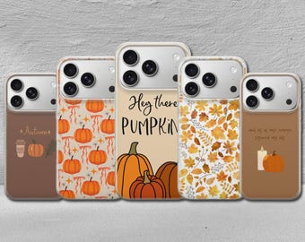 Cover autunnale per telefono con motivo zucca per iPhone 17 Pro Max, 17e, 15, 14, 13 e Samsung S26 Ultra, S25 FE, A57, A56, Pixel 10, 9A