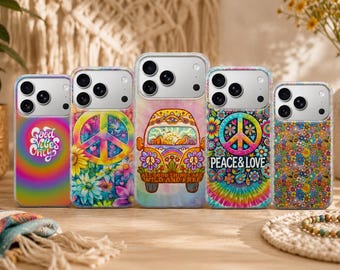 Hippie Phone Case Peace Cover for iPhone 17 Pro Max, 17e, 15, 14, 13 & Samsung S26 Ultra, S25 FE, A57, A56, Pixel 10, 9A