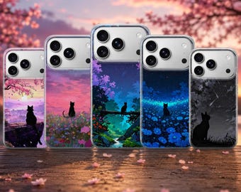 Black Cat Phone Case Kitty Cover for iPhone 17 Pro Max, 17e, 15, 14, 13 & Samsung S26 Ultra, S25 FE, A57, A56, Pixel 10, 9A