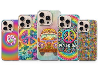 Hippie Vibes Phone Case Peace Sign Cover for iPhone 17 Pro Max, 17e, 15, 14, 13 & Samsung S26 Ultra, S25 FE, A57, A56, Pixel 10, 9A