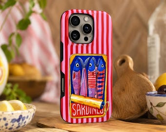 Sardines Phone Case Striped TOUGH Cover for iPhone 17 Pro Max, 16e, 15, 14, 13 & Samsung S26 Ultra, S25 FE, A57, A56, Pixel 10, 9A