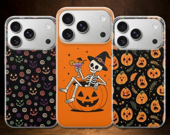 Cover per telefono di Halloween con zucca per iPhone 17 Pro Max, 17e, 15, 14, 13 e Samsung S26 Ultra, S25 FE, A57, A56, Pixel 10, 9A