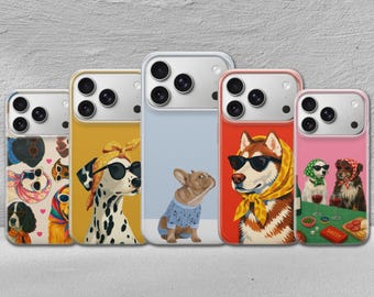 Custodia per telefono con cane divertente, motivo vintage, per iPhone 17 Pro Max, 17e, 15, 14, 13 e Samsung S26 Ultra, S25 FE, A57, A56, Pixel 10, 9A