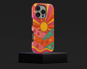 70s Groovy Sunrise Phone Case Retro TOUGH Cover for iPhone 17 Pro Max, 16e, 15, 14, 13 & Samsung S26 Ultra, S25 FE, A57, A56, Pixel 10, 9A