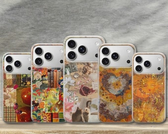 Retro Collage Phone Case Vibrant Orange Cover for iPhone 17 Pro Max, 17e, 15, 14, 13 & Samsung S26 Ultra, S25 FE, A57, A56, Pixel 10, 9A