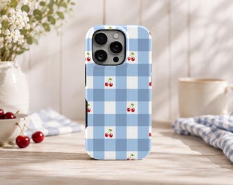 Checkered Phone Case Cherry TOUGH Cover for iPhone 17 Pro Max, 16e, 15, 14, 13 & Samsung S26 Ultra, S25 FE, A57, A56, Pixel 10, 9A
