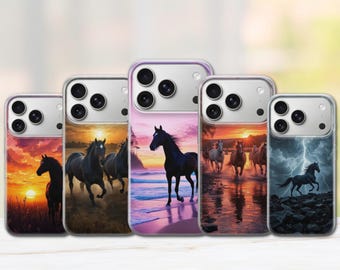 Coque de portable cheval coucher de soleil pour iPhone 17 Pro Max, 17e, 15, 14, 13 et Samsung S26 Ultra, S25 FE, A57, A56, Pixel 10, 9A