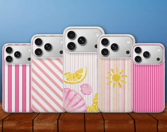 ストライプ柄スマホケース サマーストライプカバー iPhone 17 Pro Max、17e、15、14、13、Samsung S26 Ultra、S25 FE、A57、A56、Pixel 10、9A用