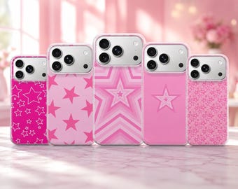 Stars Phone Case Pink Starry Cover for iPhone 17 Pro Max, 17e, 15, 14, 13 & Samsung S26 Ultra, S25 FE, A57, A56, Pixel 10, 9A
