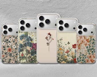 Floral Phone Case Boho Botanical Flower Cover for iPhone 17 Pro Max, 17e, 15, 14, 13 & Samsung S26 Ultra, S25 FE, A57, A56, Pixel 10, 9A