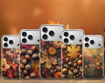 Cover autunnale per telefono con motivo vegetale per iPhone 17 Pro Max, 17e, 15, 14, 13 e Samsung S26 Ultra, S25 FE, A57, A56, Pixel 10, 9A