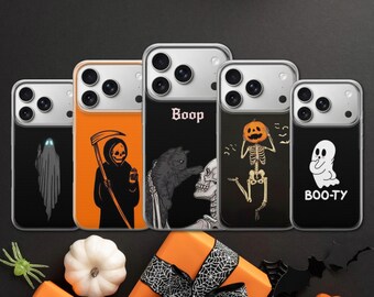 Funny Halloween Phone Case Spooky Skeleton Cover for iPhone 17 Pro Max, 17e, 15, 14, 13 & Samsung S26 Ultra, S25 FE, A57, A56, Pixel 10, 9A