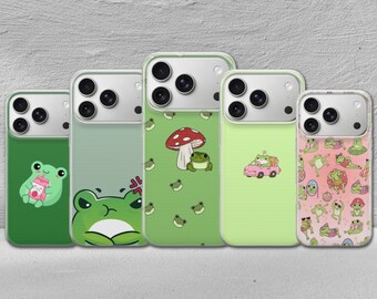 Simpatica custodia per telefono a forma di rana, minimalista, verde, per iPhone 17 Pro Max, 17e, 15, 14, 13 e Samsung S26 Ultra, S25 FE, A57, A56, Pixel 10, 9A