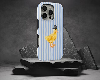 Striped Phone Case Fun Denim Duck  TOUGH Cover for iPhone 17 Pro Max, 16e, 15, 14, 13 & Samsung S26 Ultra, S25 FE, A57, A56, Pixel 10, 9A
