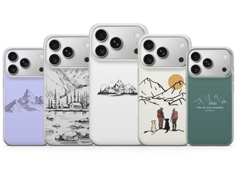 Mountain Phone Case Line Art Cover for iPhone 17 Pro Max, 17e, 15, 14, 13 & Samsung S26 Ultra, S25 FE, A57, A56, Pixel 10, 9A