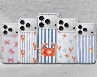 Striped Phone Case Crab Cover for iPhone 17 Pro Max, 17e, 15, 14, 13 & Samsung S26 Ultra, S25 FE, A57, A56, Pixel 10, 9A