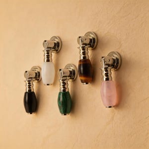 Tirador de armario de latón y piedra natural / Tiradores de cajón de latón modernos / Herrajes de cocina dorados