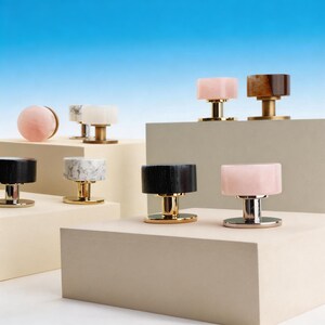 Gałka meblowa z naturalnego kamienia z mosiądzu | Nowoczesne mosiężne uchwyty do szuflad | Złote akcesoria kuchenne