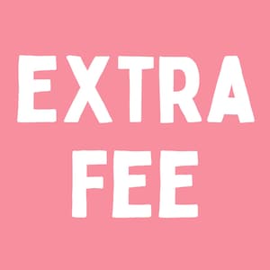 Op de afbeelding: Een roze achtergrond met de woorden "EXTRA FEE" in grote, witte blokletters. De tekst is gecentreerd en beslaat het grootste deel van de afbeelding.