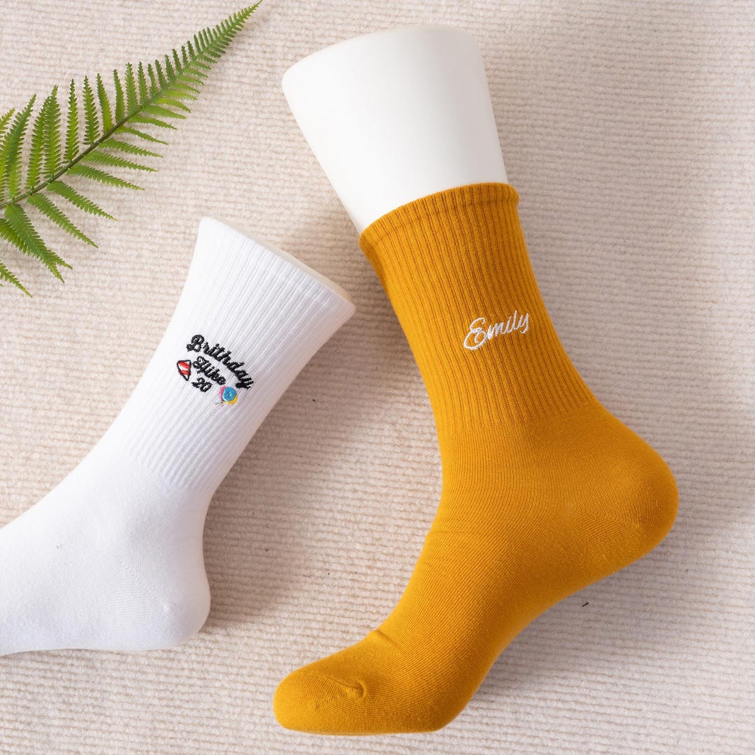 Custom Birthday-themed Socks,text Logo Socks, Cotton Embroidery Socks ...