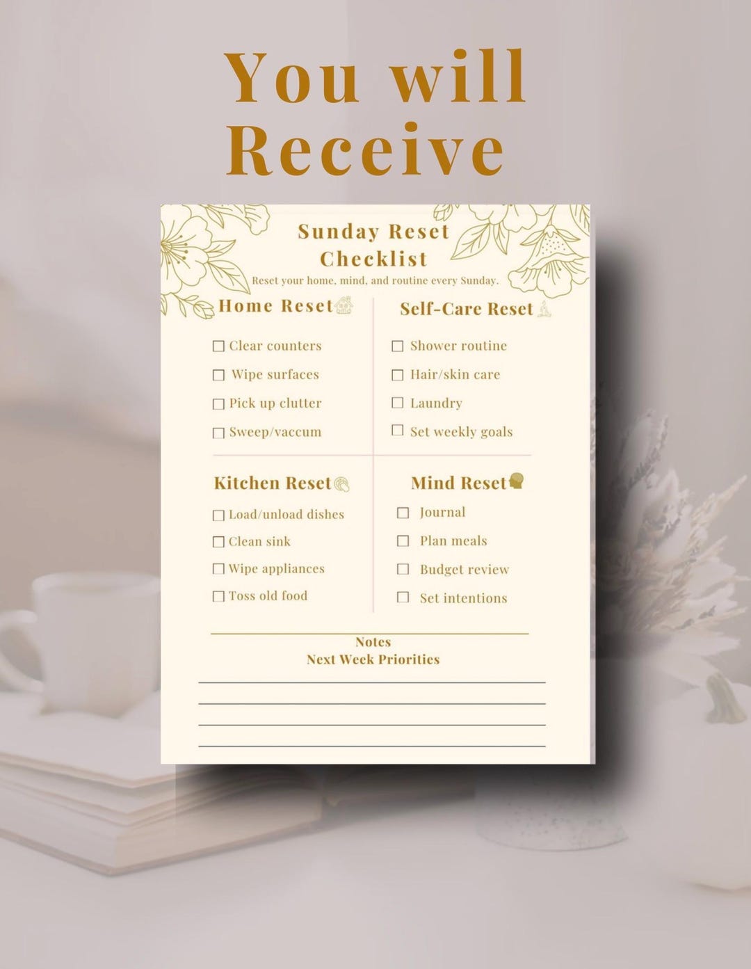 Sunday Reset Checklist | Home & Self-care Routine (digital + Printable ...