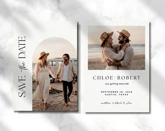 Minimalistische foto-save-the-date-sjabloon | Moderne trouwaankondiging (digitale download op canvas)