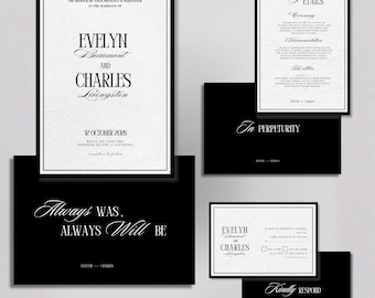Old Money Wedding Invitation Template | Black and White Wedding Suite | Minimalist Editorial Invite | Editable Bundle