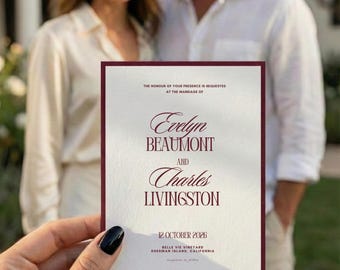 Burgundy Wedding Invitation Template | Dark Red Editable Wedding Invite | Old Money Style | Modern Minimalist Editorial