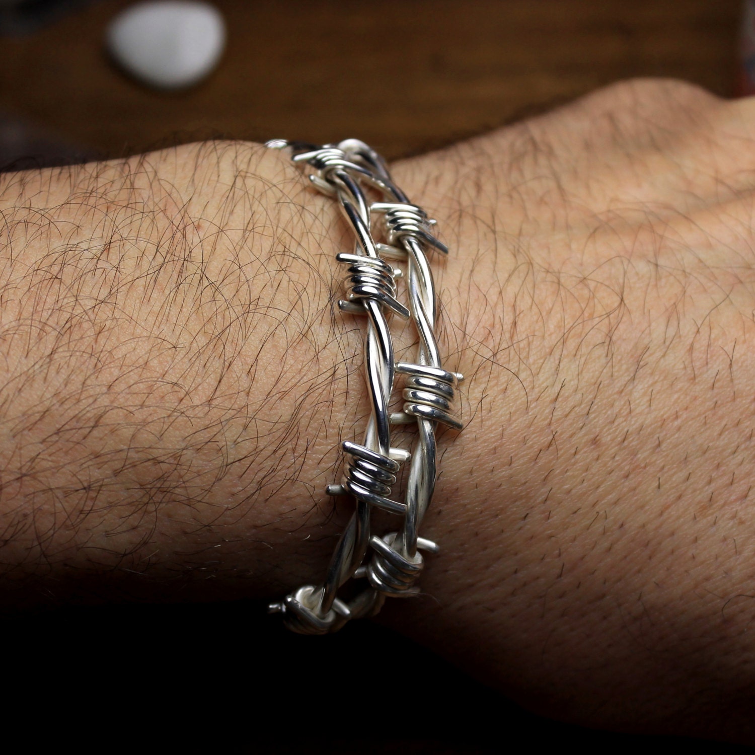 Barbed wire bracelet in sterling silver Large size 8.0 to Etsy