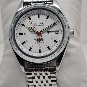 Vintage Bürger-mechanische Automatik-Edelstahl-Männer Japan Made Armbanduhr Glas-Rückseite