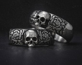 925 Sterling Silver Skull Ring - Handmade Unique Detailed Gothic Jewelry | Artisan Crafted Dark Aesthetic Statement Band for Men & Women