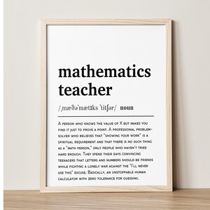 Impresión divertida de definición de profesor de matemáticas / Arte mural para el aula / Regalo para el profesor / Descarga digital imprimible