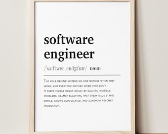 Software Engineer Definition Print | Funny Tech Office Wall Art | Printable Digital Download