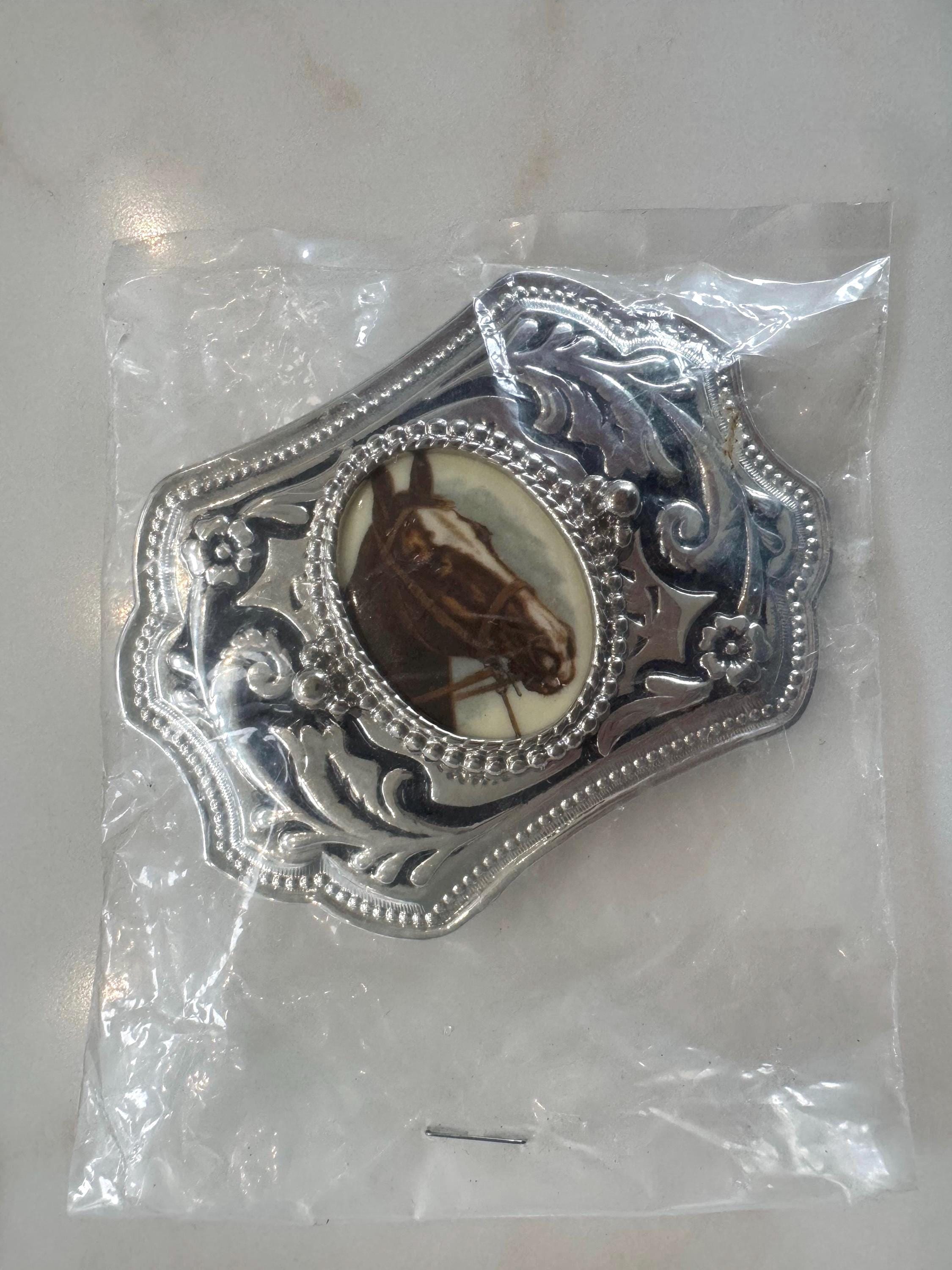 Vintage Western Horse Head Belt Buckle Silver Tone Ornate  display picture 1