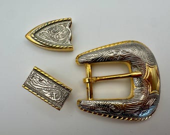 Vintage Three Piece Western Inspired Belt Buckle Set, 1980s  display picture 1