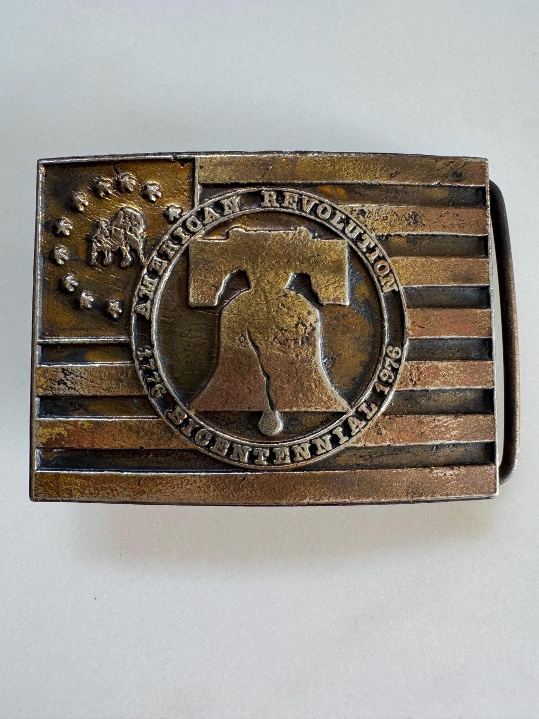Liberty Bell Bicentennial American Flag Vintage Belt Buckle 1776