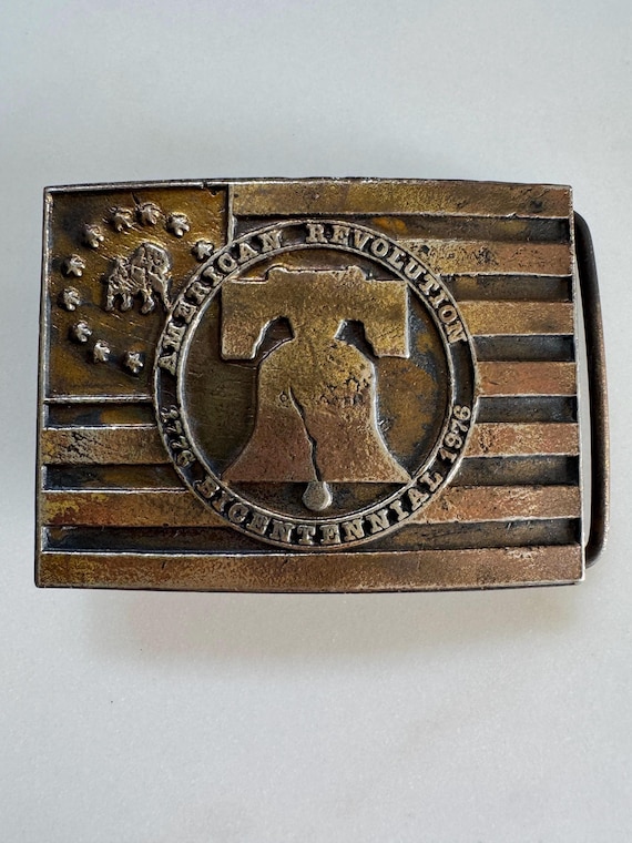 Liberty Bell Bicentennial American Flag Vintage Belt Buckle 1776-1976