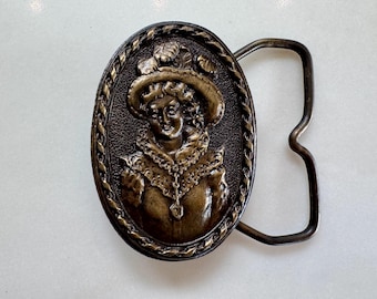 Rare 1975 Victorian Portrait Belt Buckle Cameo Bust by Bergamot Brass Works