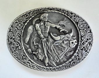 Western Bull Rider Rodeo Buckle by Indiana Metal Craft 1981
