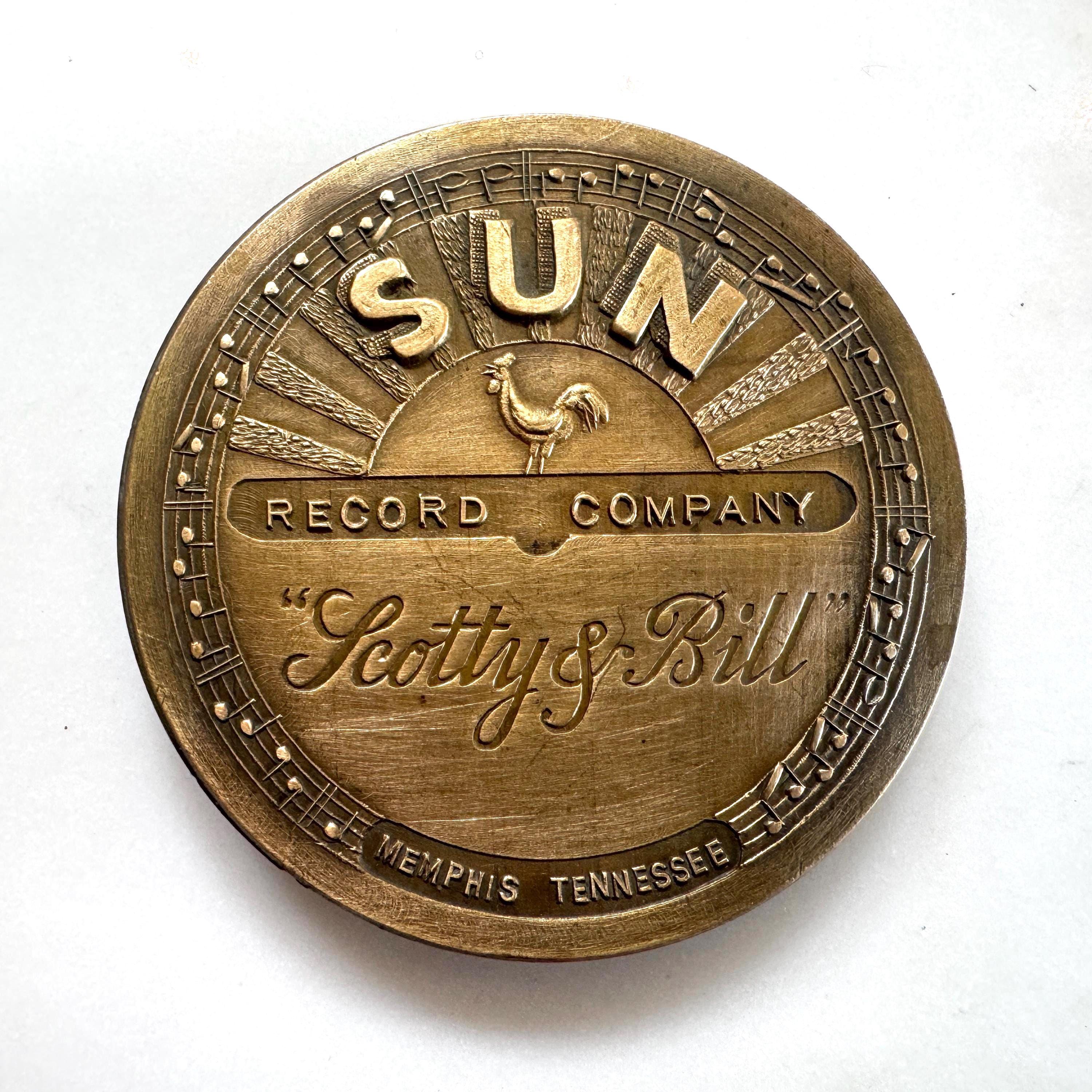 Vintage Sun Records Elvis Presley Enterprise Scotty and Bill Rare Solid Brass Commemorative Buckle